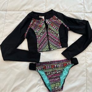 The Bikini Lab bikini bottom and cropped long sleeve zip rash guard - Small
